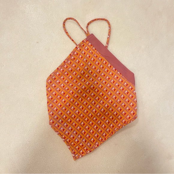 Zara Asymmetric Orange and Red Geometric Handkerchief Halter Top - Picture 1 of 3